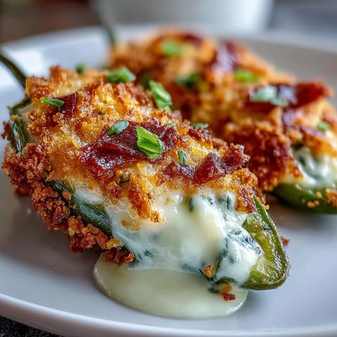 Fresh jalapeño halves stuffed with creamy cheese and served warm as a crowd-pleasing appetizer.