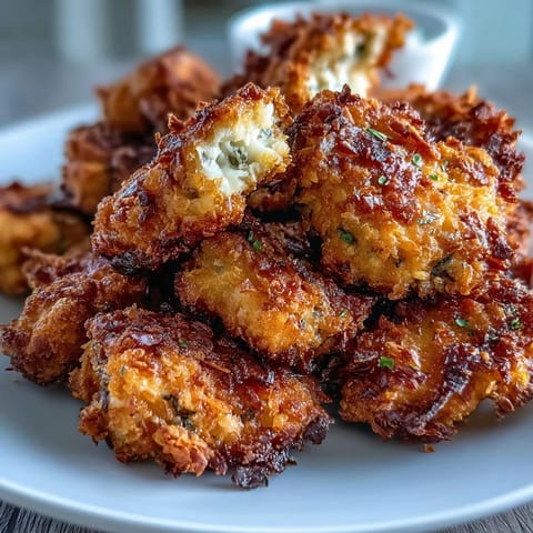 Baked Asiago Panko Chicken Bites served with a side of marinara.