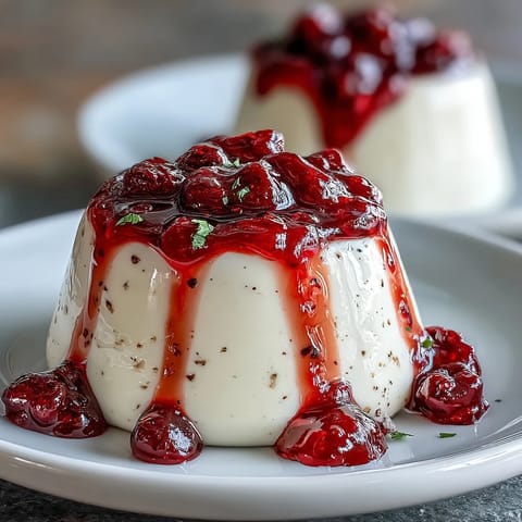 Delicate cardamom panna cotta infused with aromatic spice, served chilled and topped with a fresh mixed berry compote for dessert.