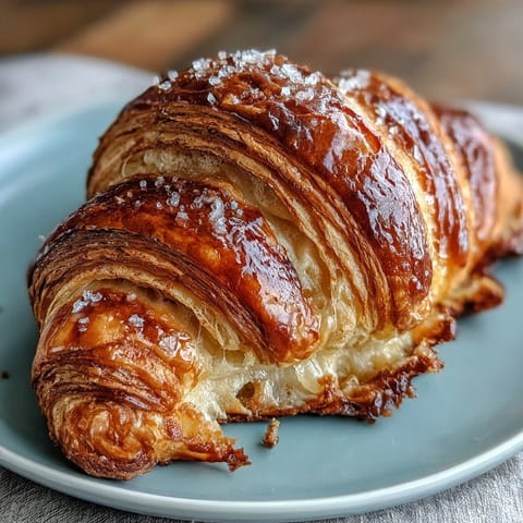Golden sourdough croissants with flaky, buttery layers and a tangy aroma, perfect for a gourmet breakfast or brunch spread.