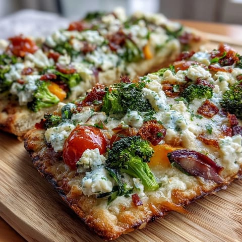 Vibrant St. Patrick's Day Rainbow Veggie Flatbread Pizza with colorful fresh vegetables arranged in a festive rainbow pattern.