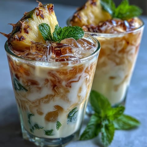 A vibrant glass of Pineapple Coconut Agua Fresca, with tropical fruit and creamy coconut flavors.