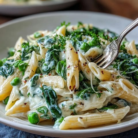 Creamy lemon ricotta pasta dish, brimming with peas and spinach, ready in thirty minutes.