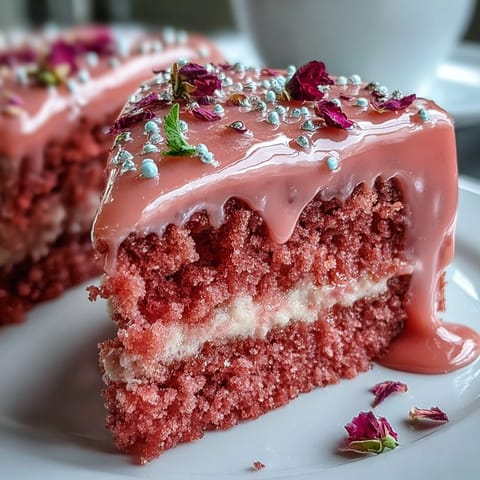 Beautifully frosted Bridal Shower Rosé Velvet Cake with delicate pink hue.