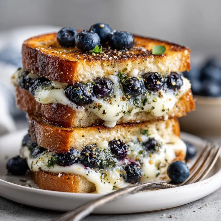 Warm, inviting photo of a perfectly made Midnight Blueberry Grilled Cheese, ready for a late-night snack.