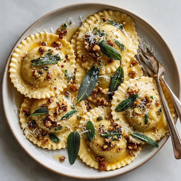 Homemade Italian-inspired acorn squash ravioli, the perfect autumn pasta dish, ready to savor.
