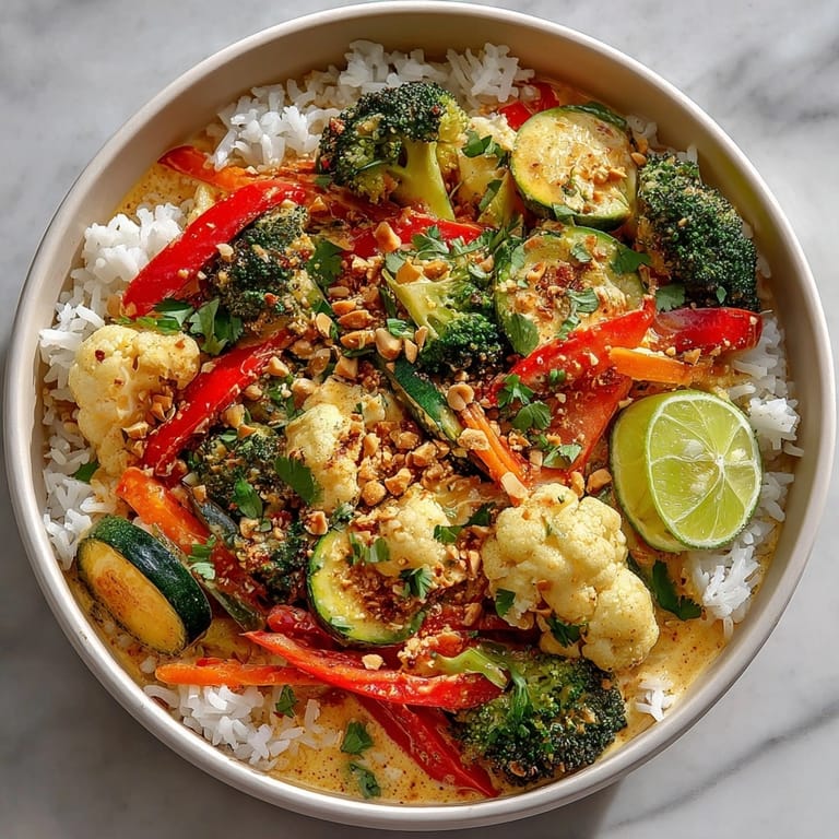 Hearty Thai Curry Vegetable Bowl showcasing fresh veggies and aromatic sauce served family-style