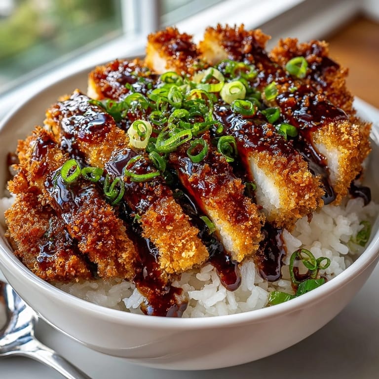 Golden Japanese katsu bowls stacked with tender breaded cutlets and sweet-savory tonkatsu sauce.