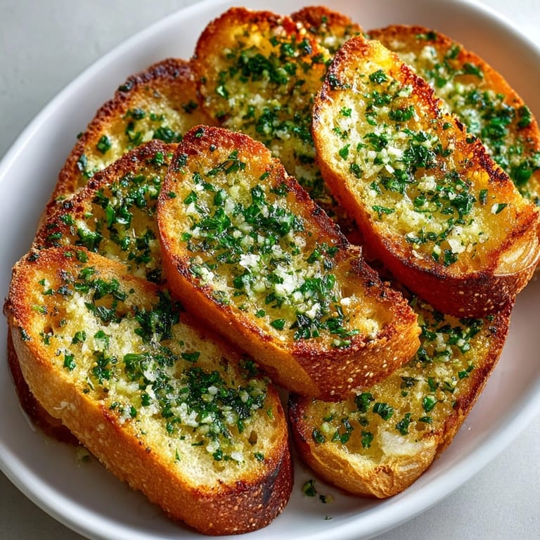 Freshly made air fryer garlic bread served hot on a platter, perfect with pasta or soup.