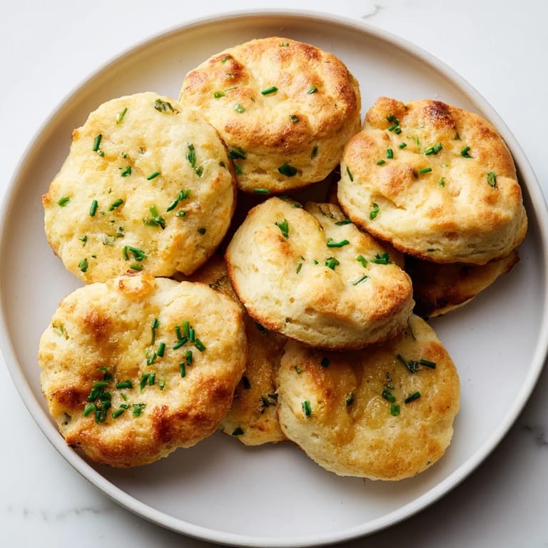 Fluffy drop scones infused with truffle oil and topped with flavorful herbs.  