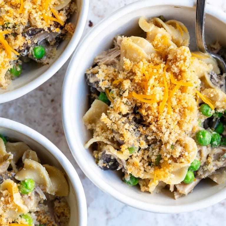 Hearty Low-Cost Tuna Noodle Casserole, perfect for family dinners on a budget.