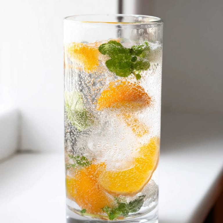 Colorful glasses of probiotic soda mocktail, garnished with orange slices and fresh mint.  