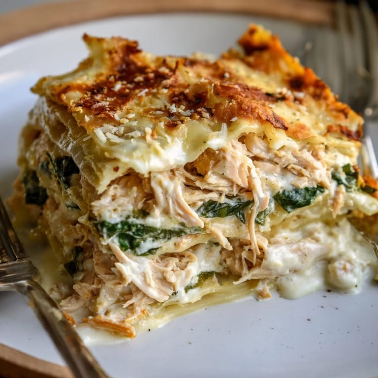 Golden-brown rosemary chicken lasagna, drizzled with olive oil, fresh and fragrant.  