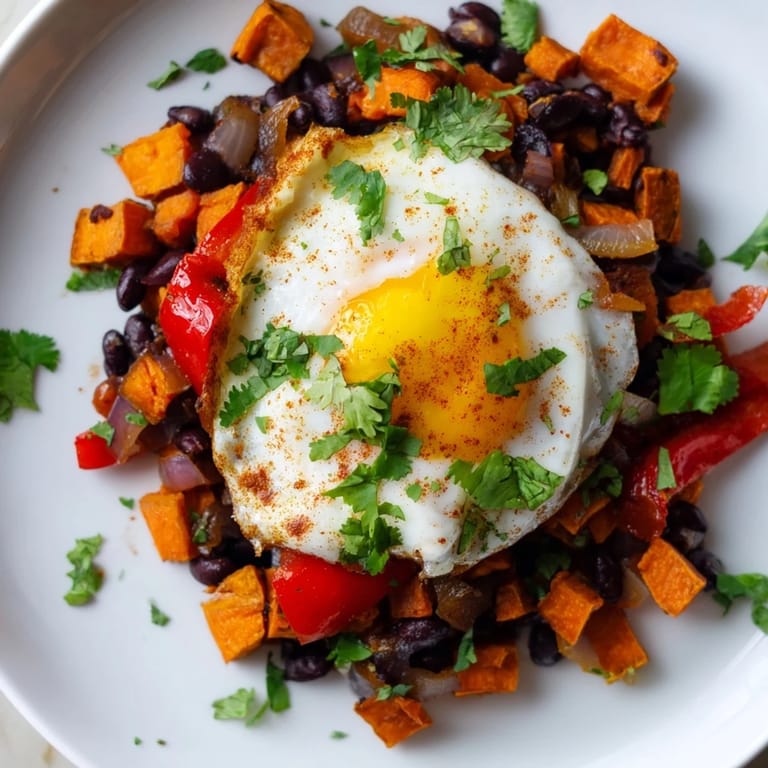 Imagine the aroma and colors of this healthy Sweet Potato & Black Bean Breakfast Hash for a satisfying meal.