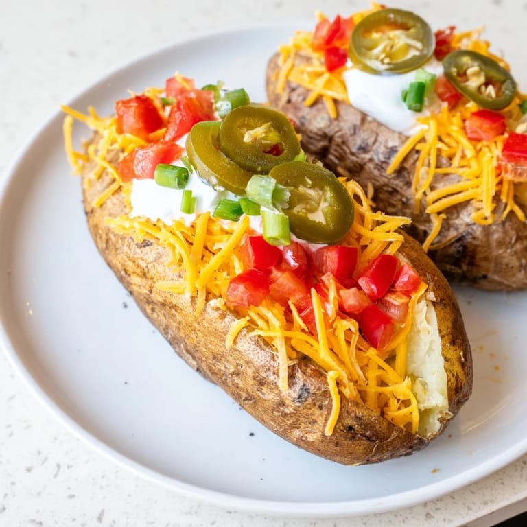 Golden-skinned baked potatoes ready to be customized at this fun and flavorful potato bar.