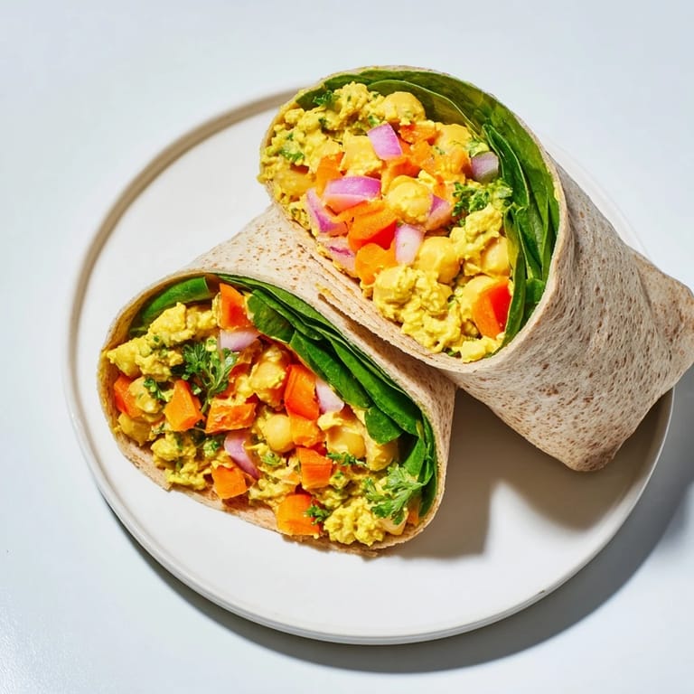 Textured image of a vegan chickpea salad bursting from the wrap, offering delightful flavor.