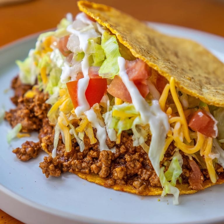 Golden, melted cheese holds a crunchy taco inside a warm Cheesy Gordita Crunch, ready to eat.