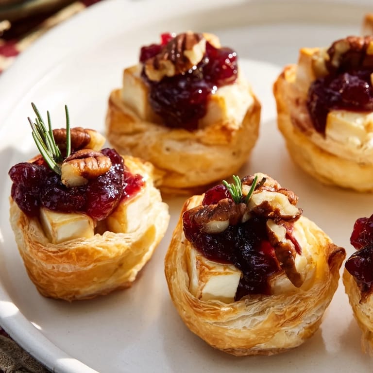 Savory and sweet, freshly baked Quick Cranberry Brie Bites offer a delicious bite of holiday flavors.