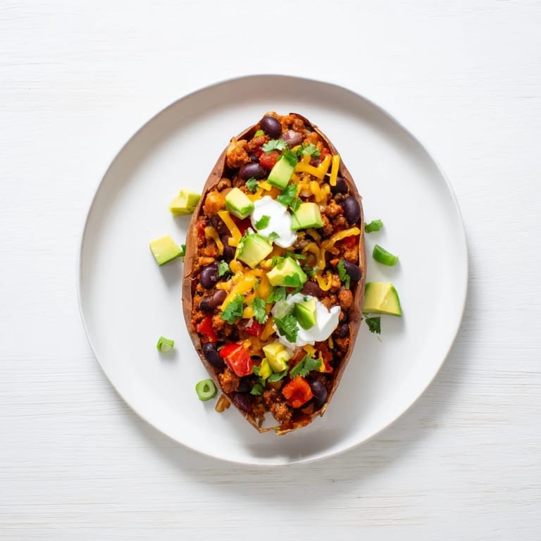 A close-up reveals steaming Sweet Potato Chili Boats with cheese, a satisfying and healthy dinner.
