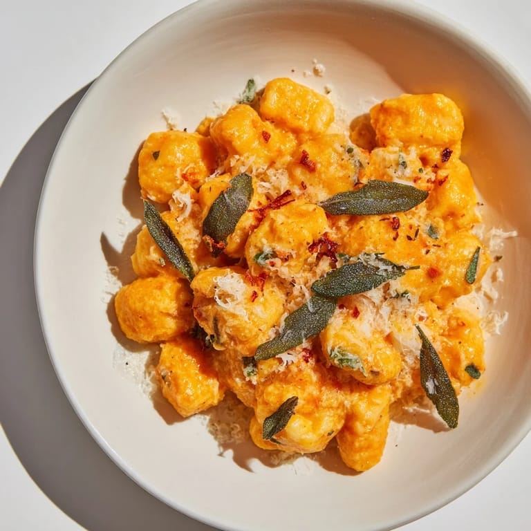 Golden and glistening one-pot creamy pumpkin sage gnocchi, a comforting vegetarian pasta dish perfect for fall.