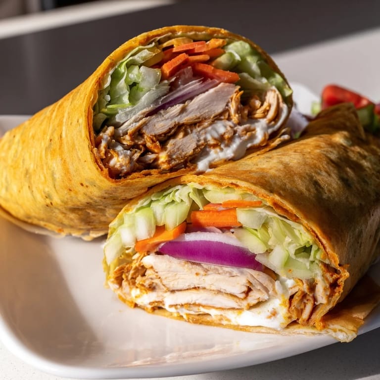 Imagine the satisfying crunch: Air Fryer Buffalo Turkey Christmas Wraps featuring tender turkey and fresh veggies.