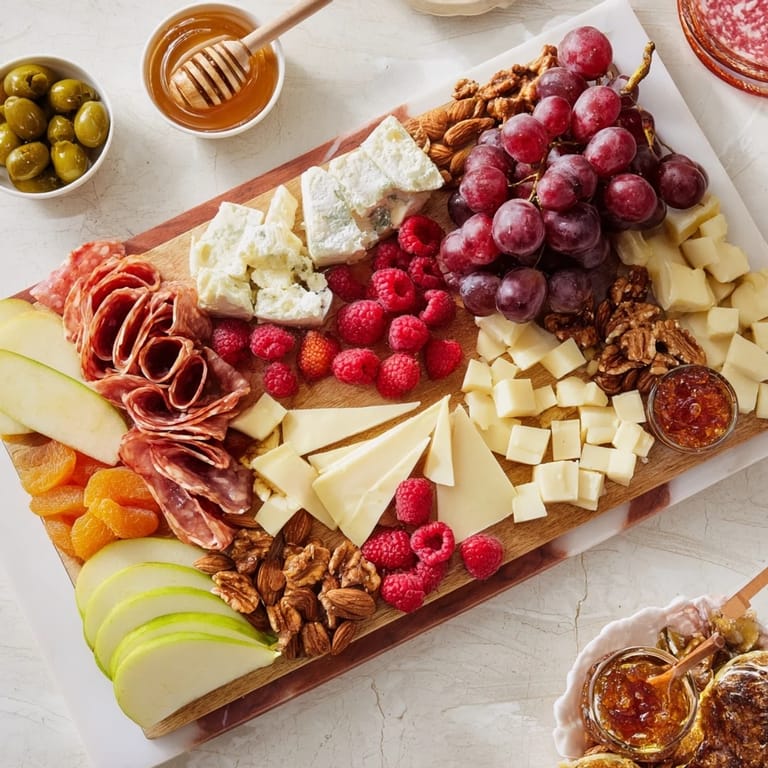 Imagine a Lace & Pearls Elegant Board: Brie, prosciutto, grapes, and crackers artistically arranged for a party.