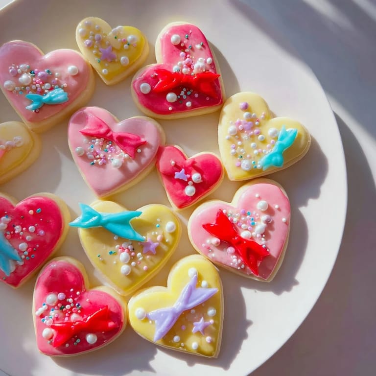 A plate of beautifully decorated Pretty Bows Heart & Star Cookies, ideal for a festive dessert or sweet celebration.