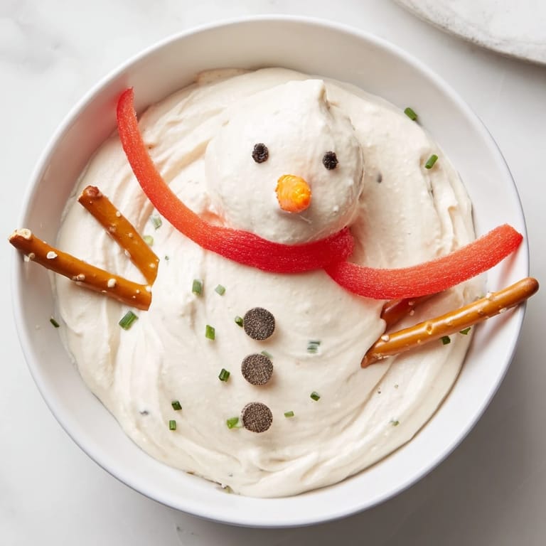 Our festive Melted Snowman Dip, with carrot nose and pretzel arms, brings holiday cheer.