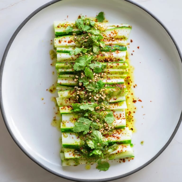 Crisp jicama and cucumber slices beautifully layered, topped with chili-lime dressing for a light bite.