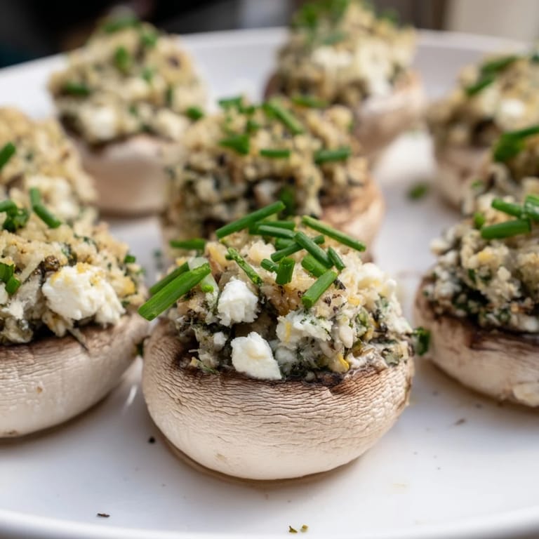 Savory Stuffed Mushroom Caps with a creamy cheese filling, perfect for any holiday gathering.