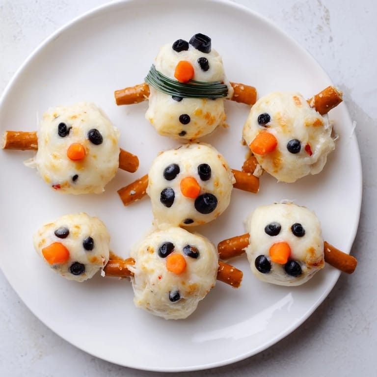 Enjoy these easy, gluten-free Melted Snowman Cheese Bites; whimsical bites perfect for a holiday party!