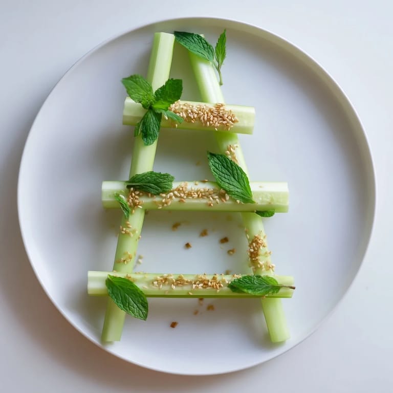 A visually appealing "The Bamboo Zen" appetizer, featuring fresh cucumber and celery, ready to dip.