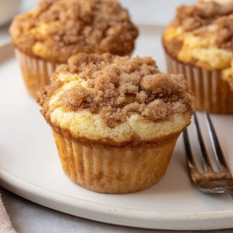 A close-up of delicious Lightened Christmas Coffee Cake Muffins, boasting a crunchy streusel and perfect texture.