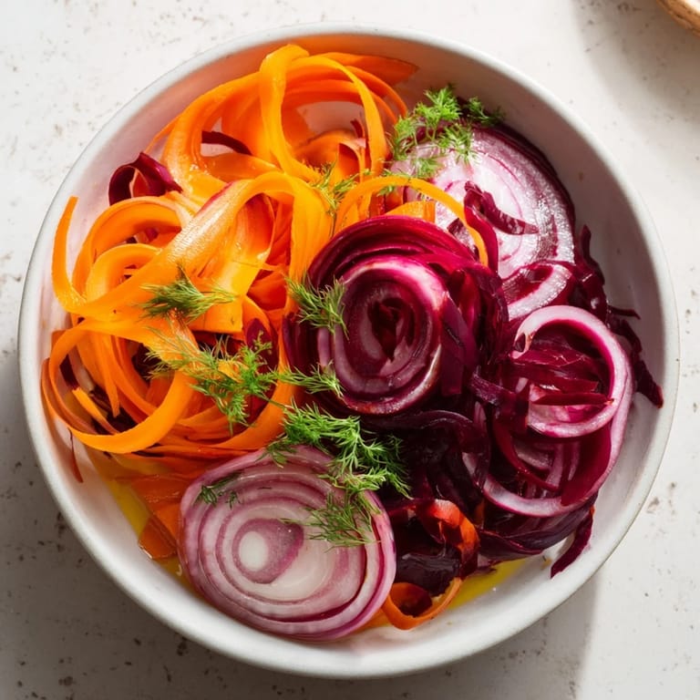 Picture a dynamic Spinning Top Salad: thinly shaved veggies creating a stunning, fresh, vegetarian appetizer.