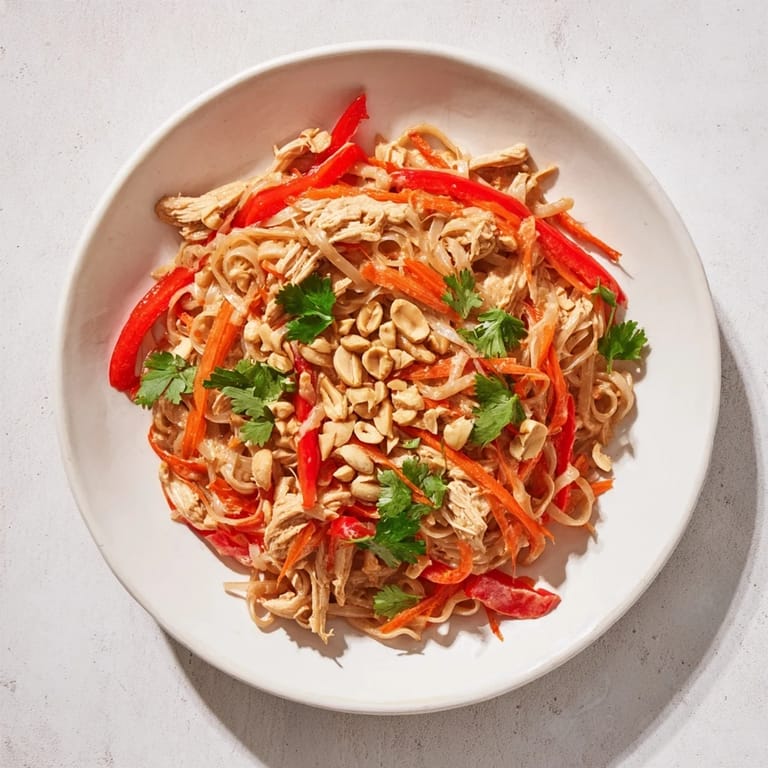 Enjoy a refreshing taste of homemade Thai-Inspired Peanut Chicken Pasta, perfect for a summer lunch.