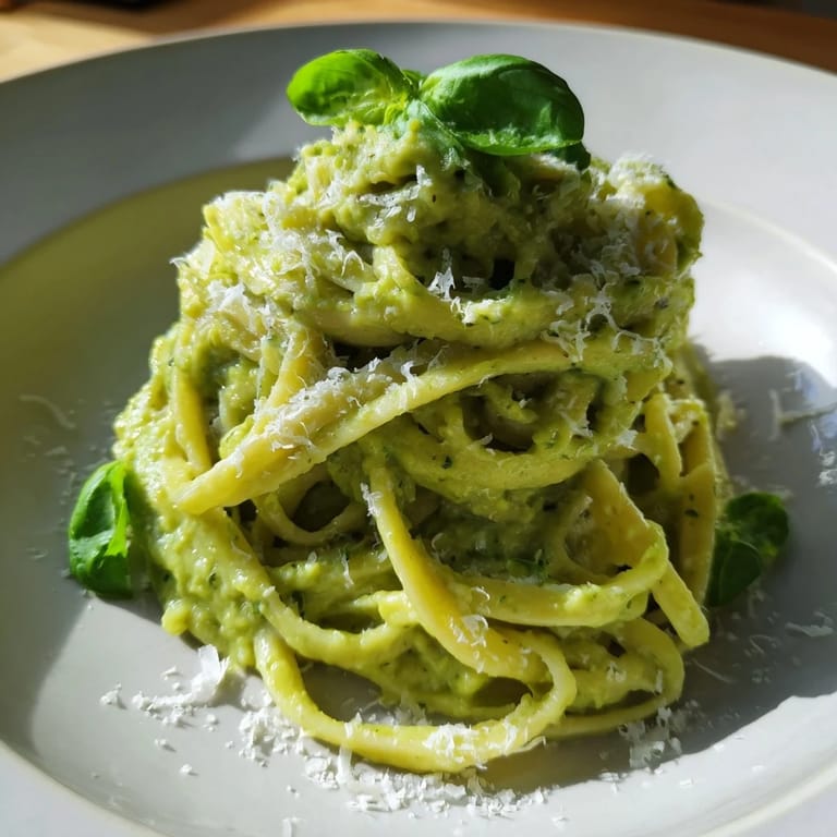 Tasting the fresh Creamy Avocado Pasta, a vibrant veggie meal with a luscious avocado and lemon flavor.