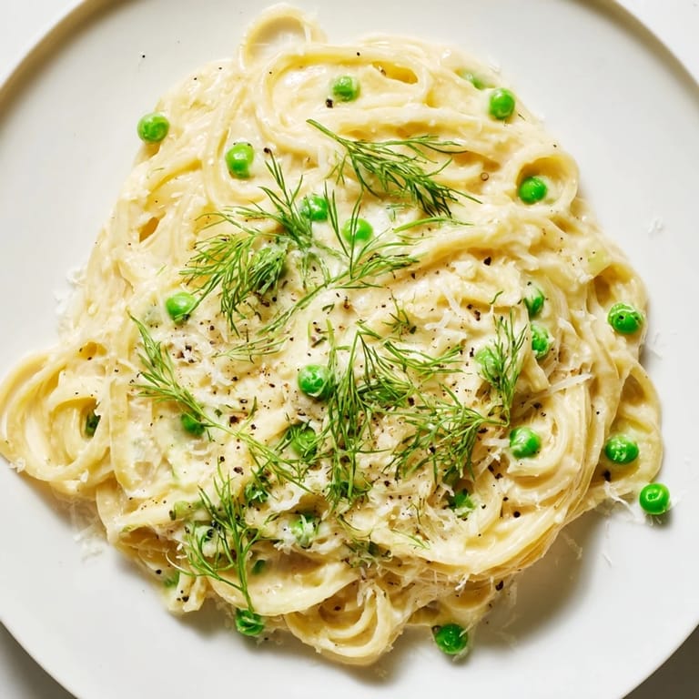 Beautiful plated creamy Dill Pasta recipe, perfect for a cozy, comforting vegetarian dinner.