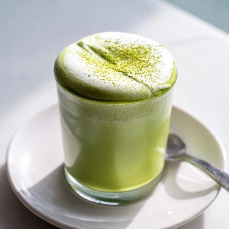 This beautiful creamy matcha latte boasts a subtly sweet flavor, swirled with delicate cold foam.