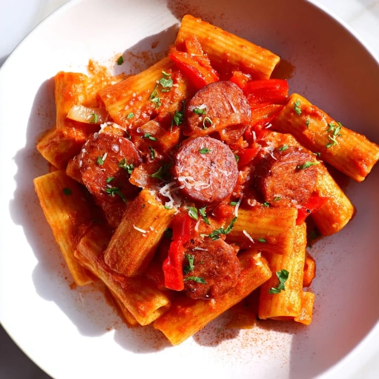 A steaming bowl of flavorful Spanish chorizo pasta with vibrant tomatoes, a satisfying meal.