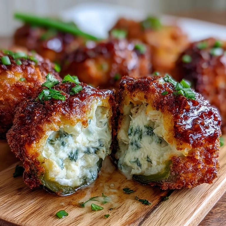 Platter of Cajun Crab Poppers served warm, showcasing golden panko topping and vibrant green jalapeño halves.  
