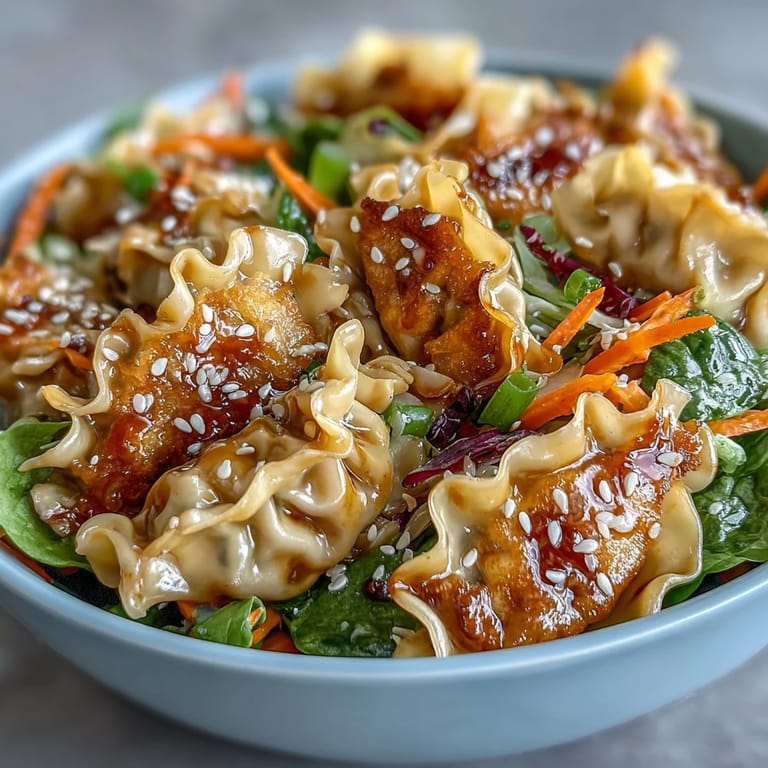 Chopsticks lift noodles and potstickers from a savory Potsticker Noodle Bowl garnish.