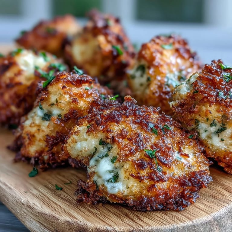 Golden-baked Asiago Panko Chicken Bites arranged on a salad for a delicious low-carb lunch.
