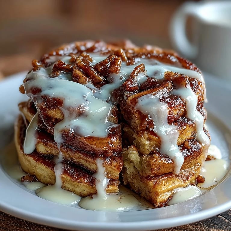 Baked cinnamon pancake casserole drizzled with creamy glaze, an easy make-ahead breakfast for holiday mornings or special occasions.