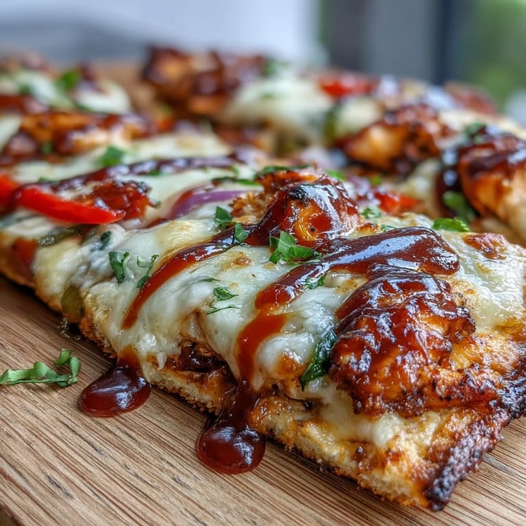 Homemade BBQ chicken flatbread pizza topped with fresh cilantro and jalapeño, ideal for quick family dinners or game day snacks.