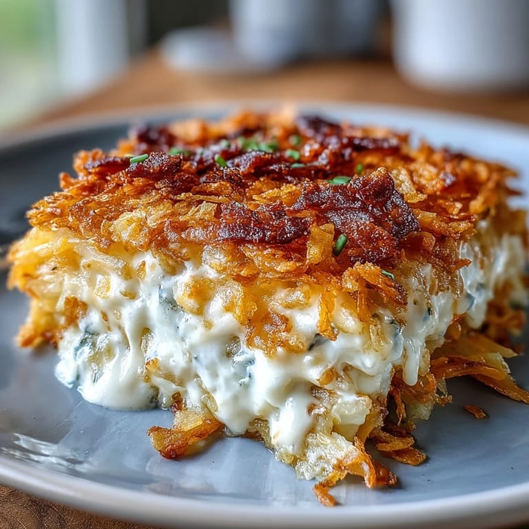 Creamy, savory hash brown bake with sharp cheddar and sour cream, baked until golden and irresistibly cheesy.
