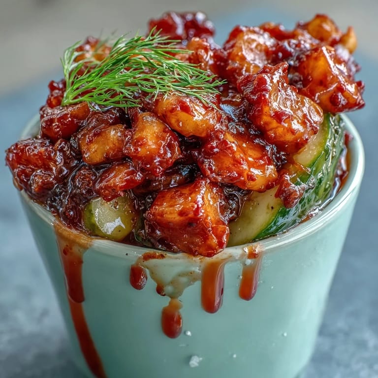 Tangy dill pickle coated in chamoy sauce, creating this popular viral snack.