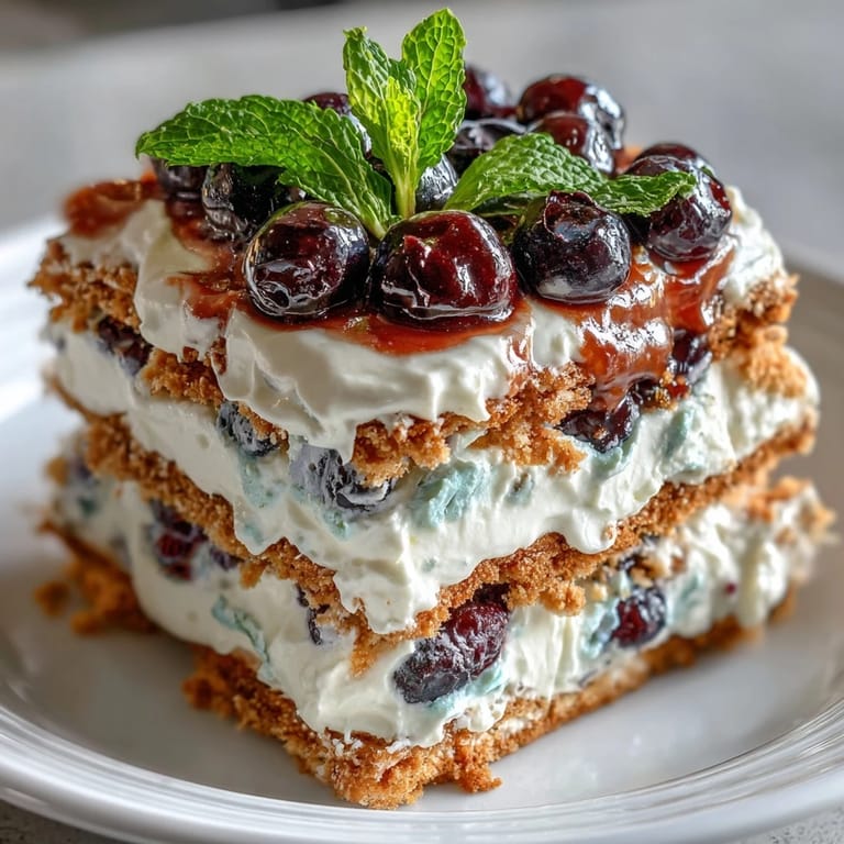 Perfect no-bake Lemon Blueberry Icebox Cake on a summer afternoon, ready to serve.