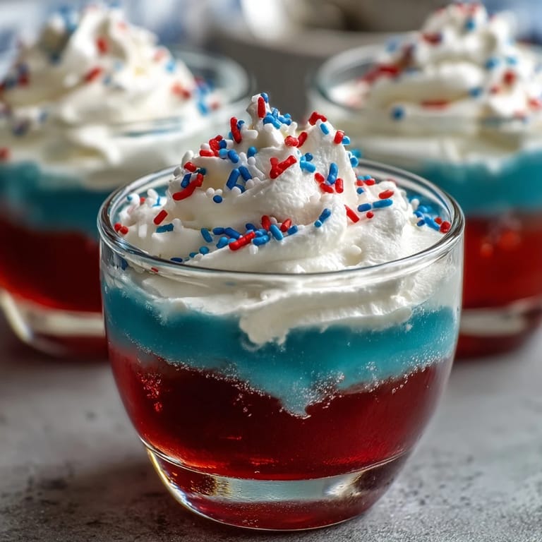 Vibrant alcohol-free Firecracker Jello Shots ready for your Independence Day party.