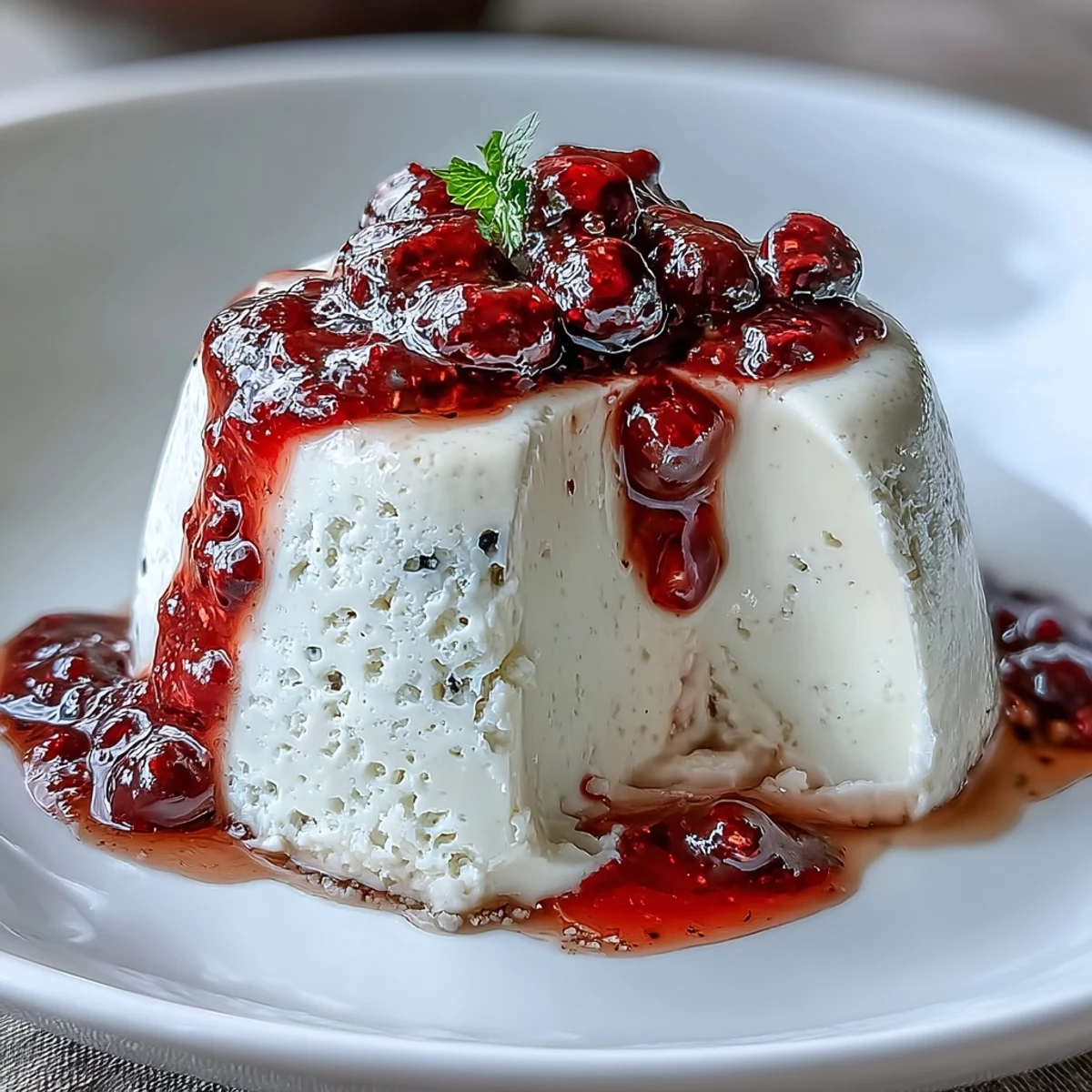 Silky cardamom panna cotta with a luscious berry compote, offering a creamy Italian dessert with fragrant spice and vibrant fruit.