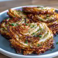Crispy air fryer cabbage steaks with garlic butter, golden edges and tender centers.  